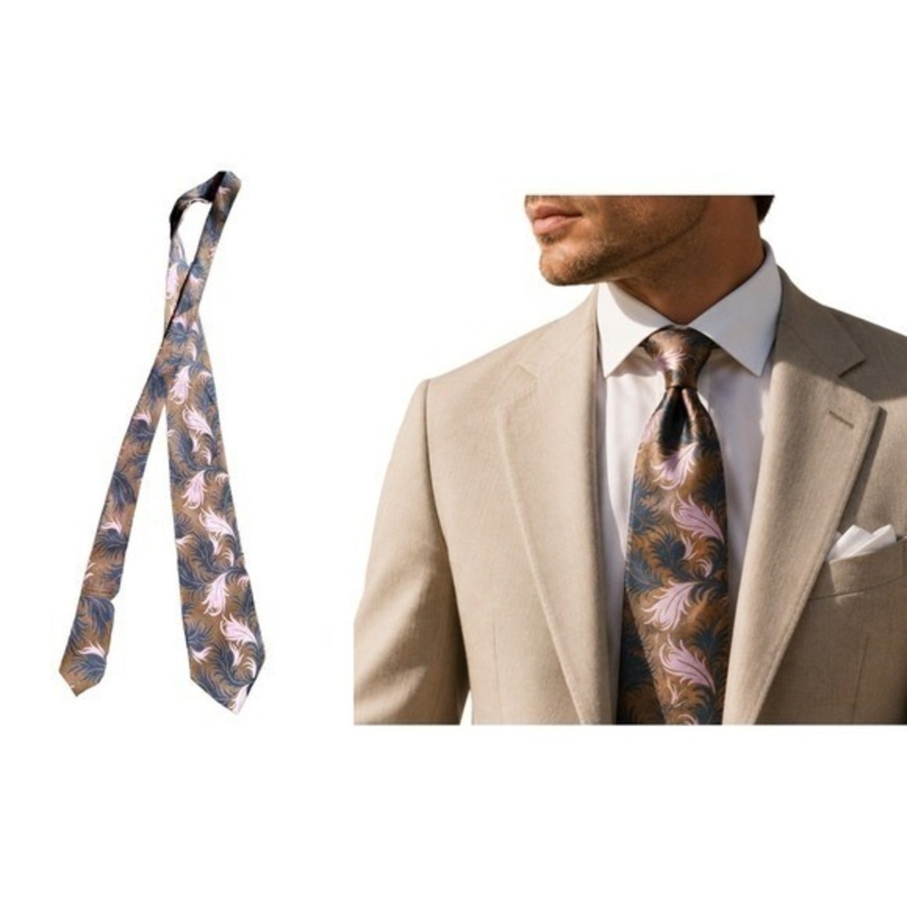Giorgio Armani Cravatte Silk Tie Bronze Blue Lavender Feather Italy 4"W 57"L